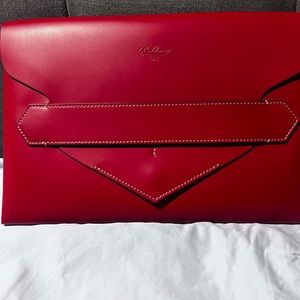 Gorgeous Red Leather With White Stitching Envelope Clutch